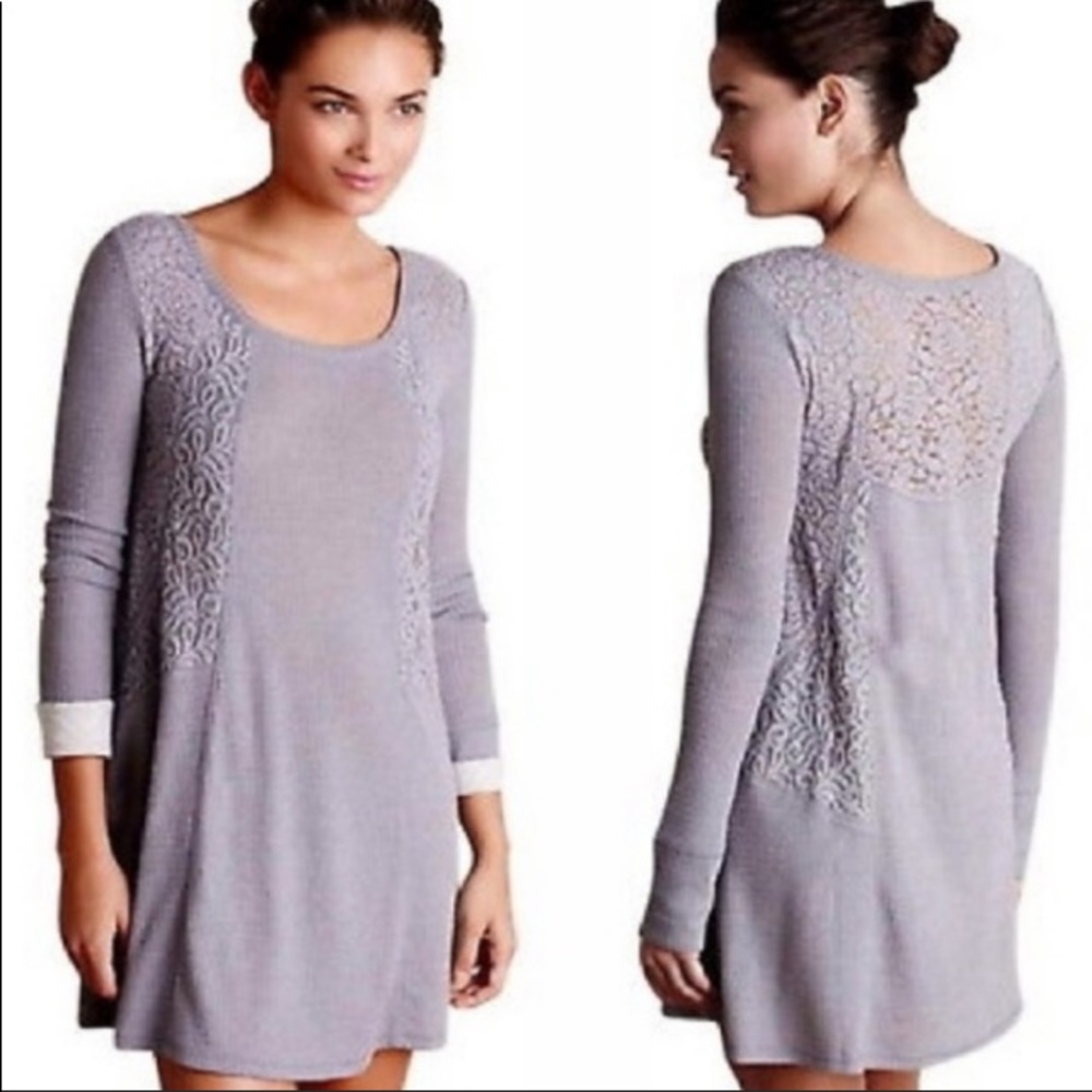 ELOISE Anthro gray waffle knit lace mini dress, XS